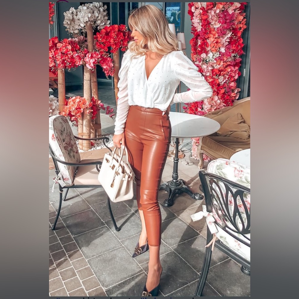 Zara cognac Faux Leather Cropped Pants New w tags M (28)